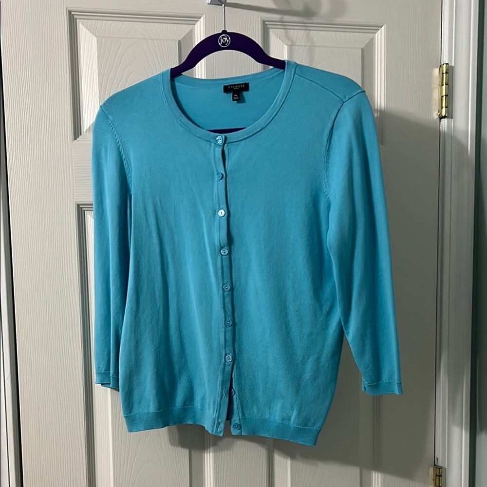 Talbots Blue Cardigan Lightweight Knit Sweater